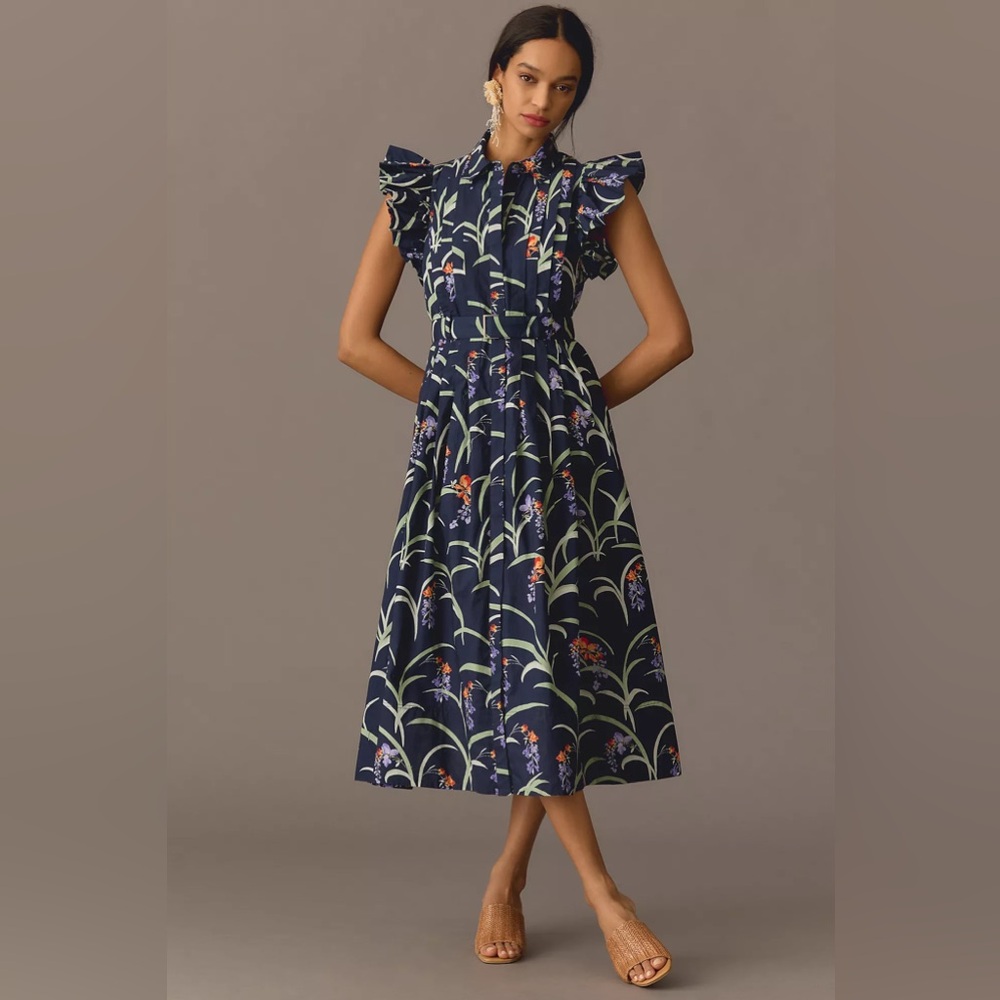 Anthropologie Navy Floral Maxi Dress
